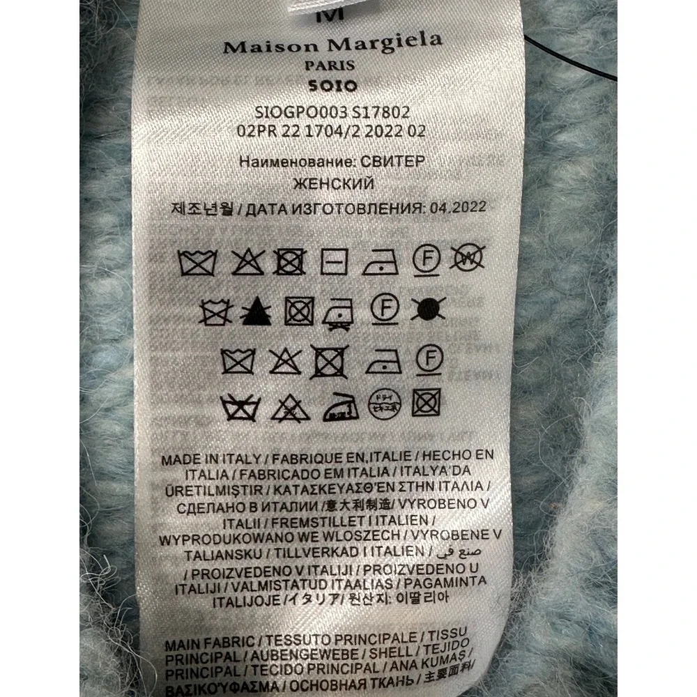 Maison Margiela Mock Neck Alpaca SZ10‎ Chunky Sweater LT Blue Ribbed Knit Italy